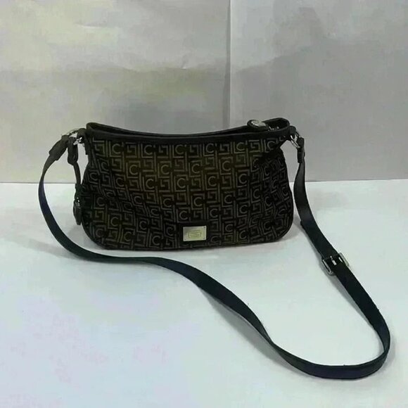 VINTAGE LIZ CLAIBORNE BROWN MONOGRAM SHOULDER BAG PURSE GOOD CONDITION - Picture 1 of 10